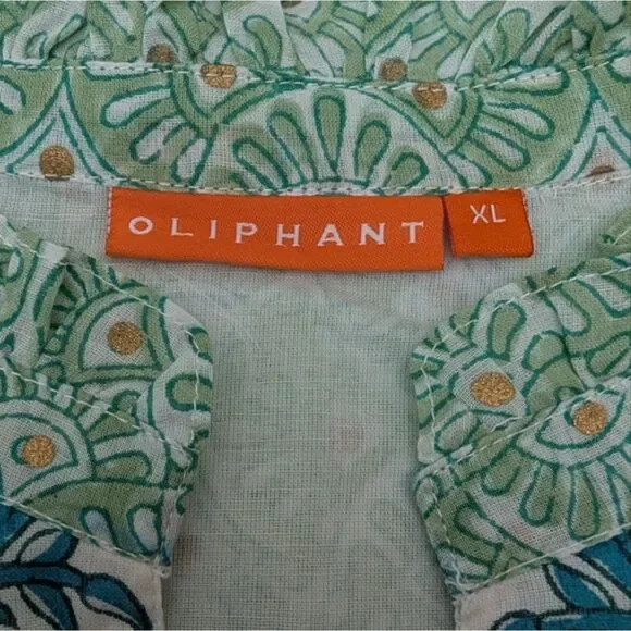 Oliphant Yoke Mini Dress Tiered A-Line Split V-Neck Ruffle Collar Green Boho XL - Picture 2 of 8